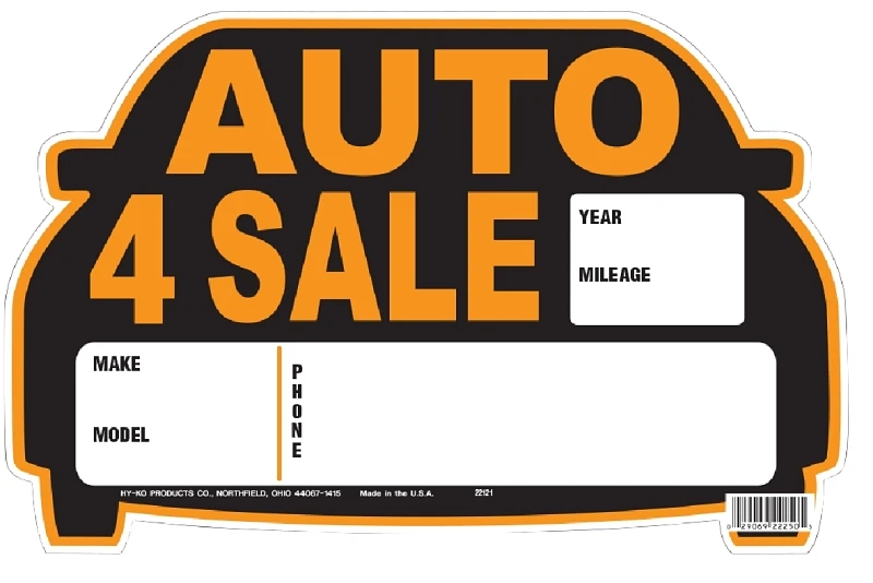 Auto for Sale Sign, Orange & Black, Polystyrene, 9 x 14-In.