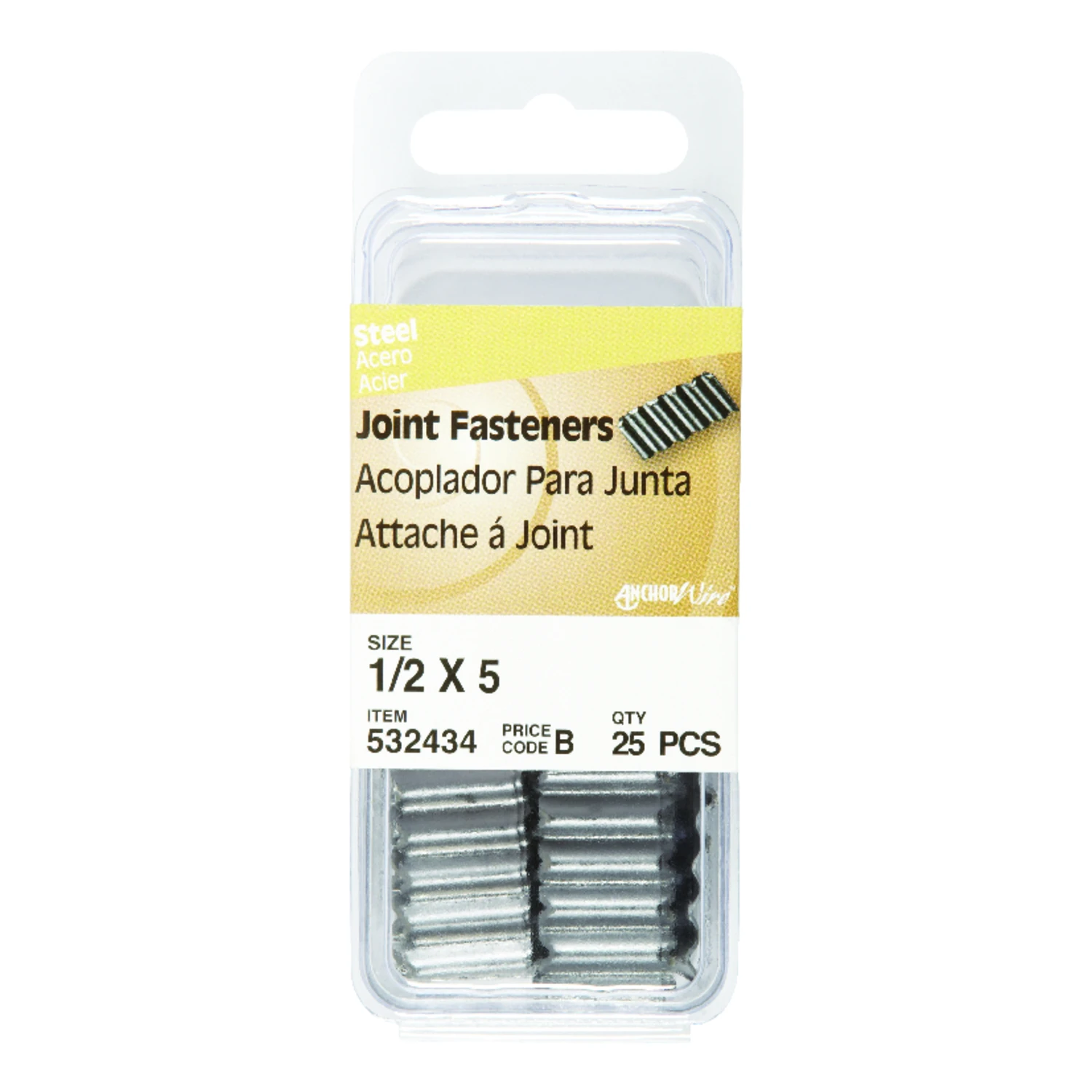 1/2 In. 5 Gauge Corrugated Joint Fastener, Steel, 25 Count, Model 532434