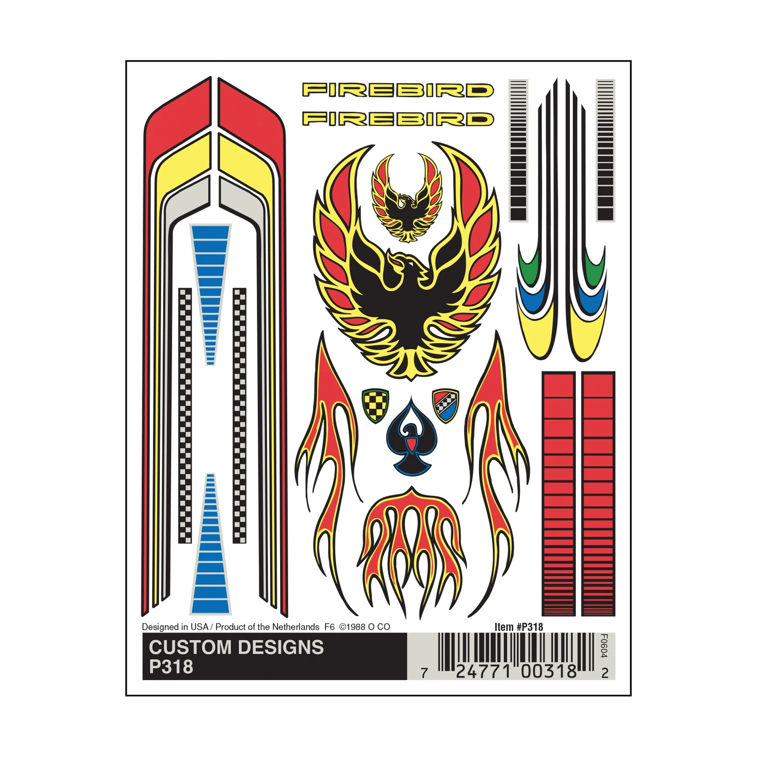 Pinecar P318 Dry Transfer Decal Sheet, Custom Designs, 4" X 5"