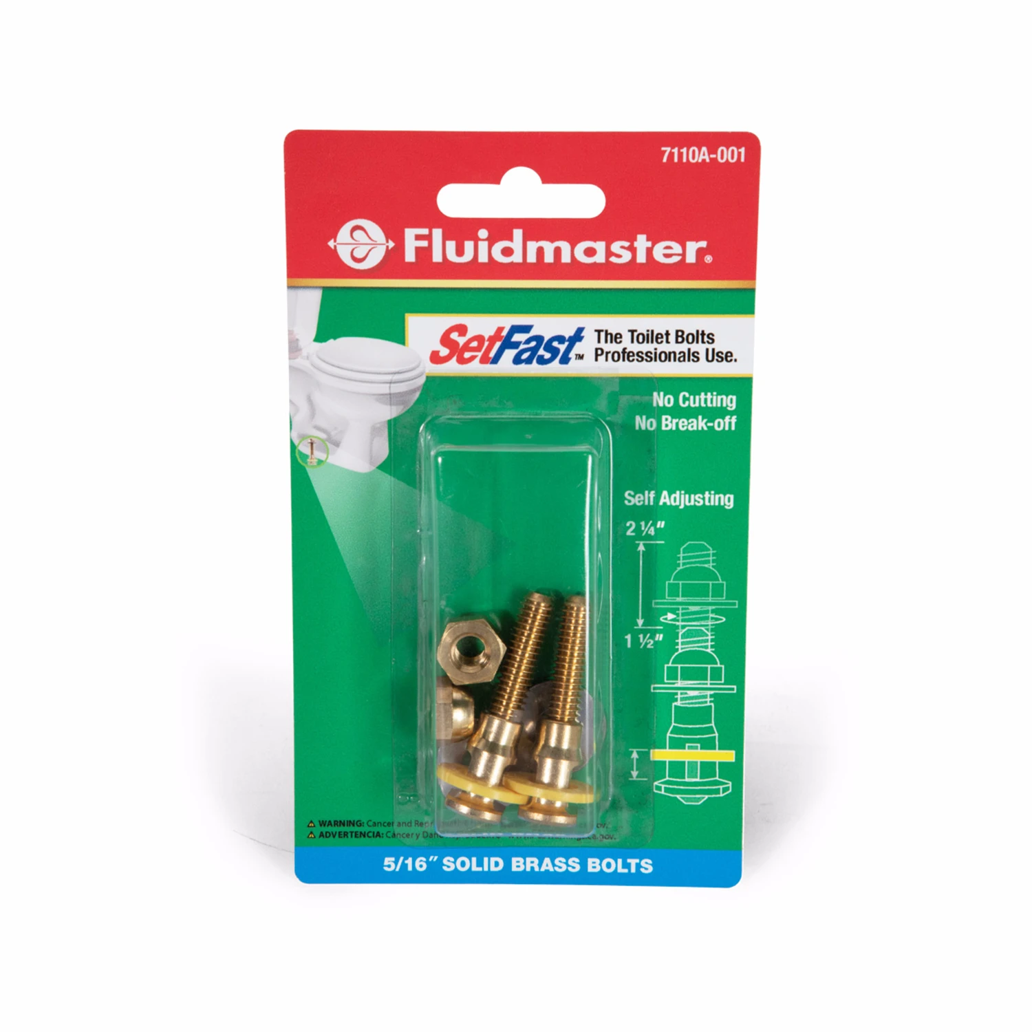 Fluidmaster SETFAST Series 7110A-001-P10 Toilet Bolt Set, 2-Piece, Brass