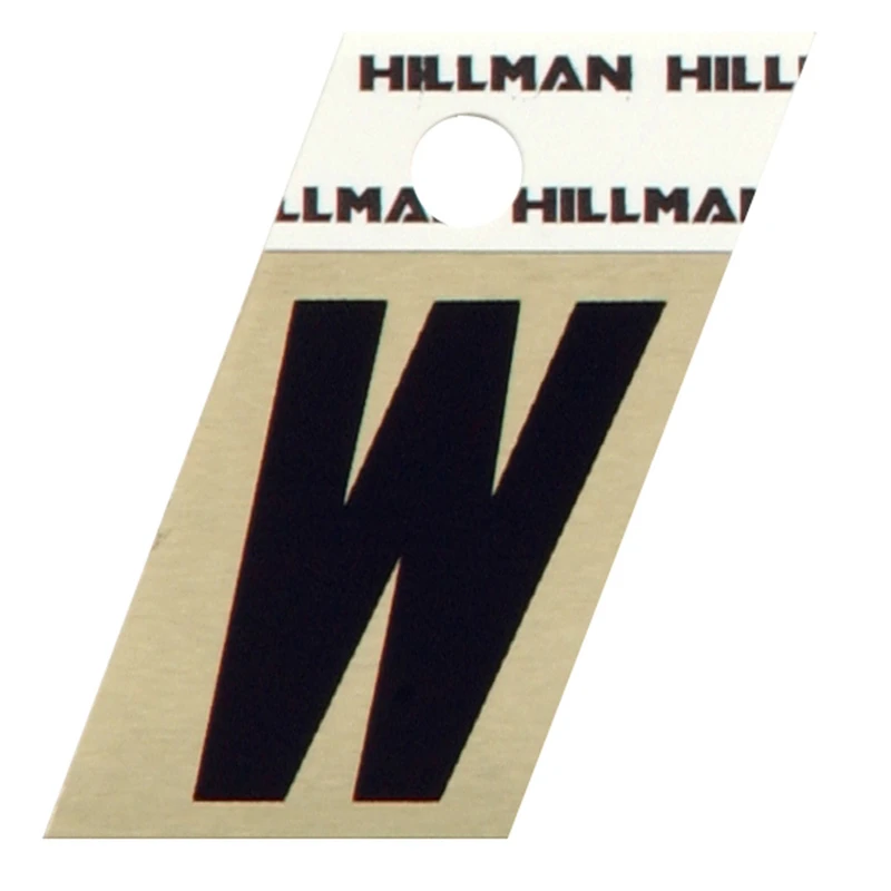 Relective Adhesive Angle-Cut House Address Letter W, Black and Gold Aluminum, 1.5-In.
