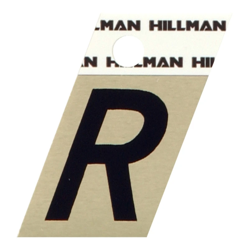 Relective Adhesive Angle-Cut House Address Letter R, Black and Gold Aluminum, 1.5-In.