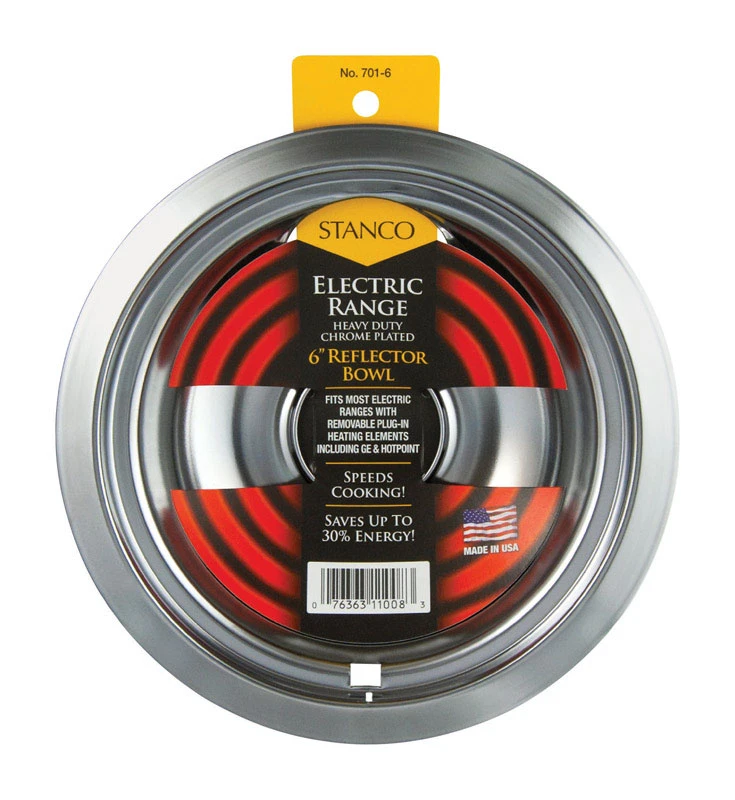 Electric Range Reflector Bowl, Removable Element, Chrome, 6 In.