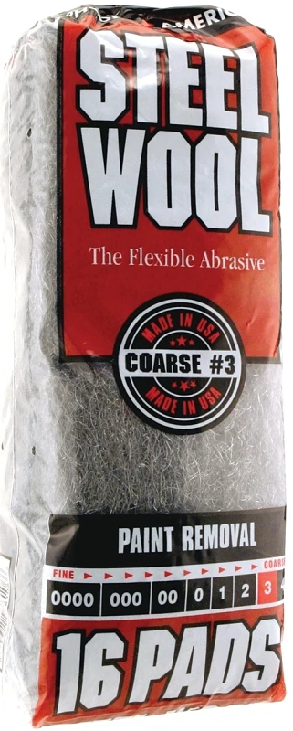 106606-06 #3 Coarse Steel Wool Pad, 16-pack For Cleaning & Polishing