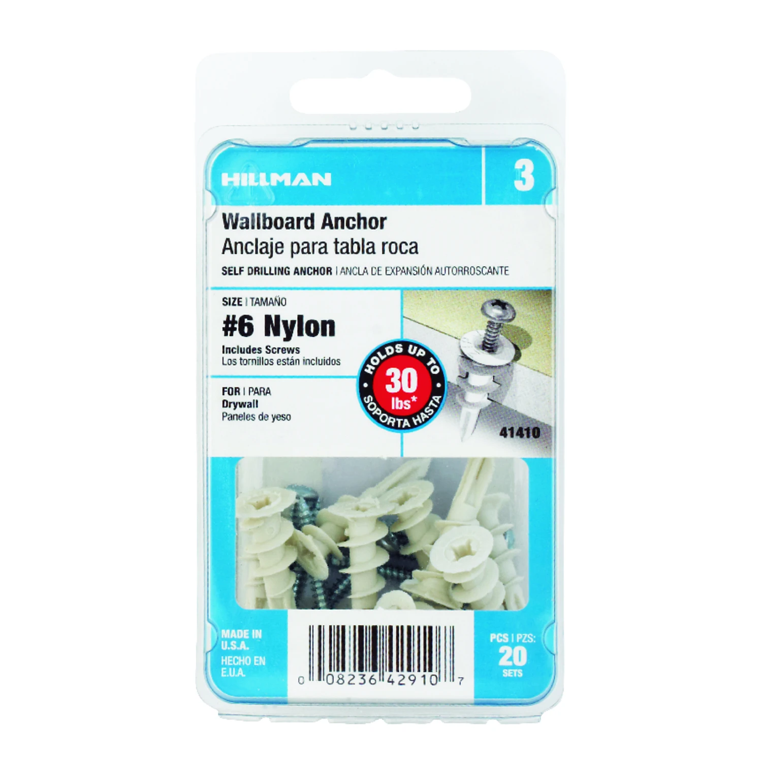 EZ Wall Anchor, Plastic, #6 x 1-1/4-In., 20-Pk.