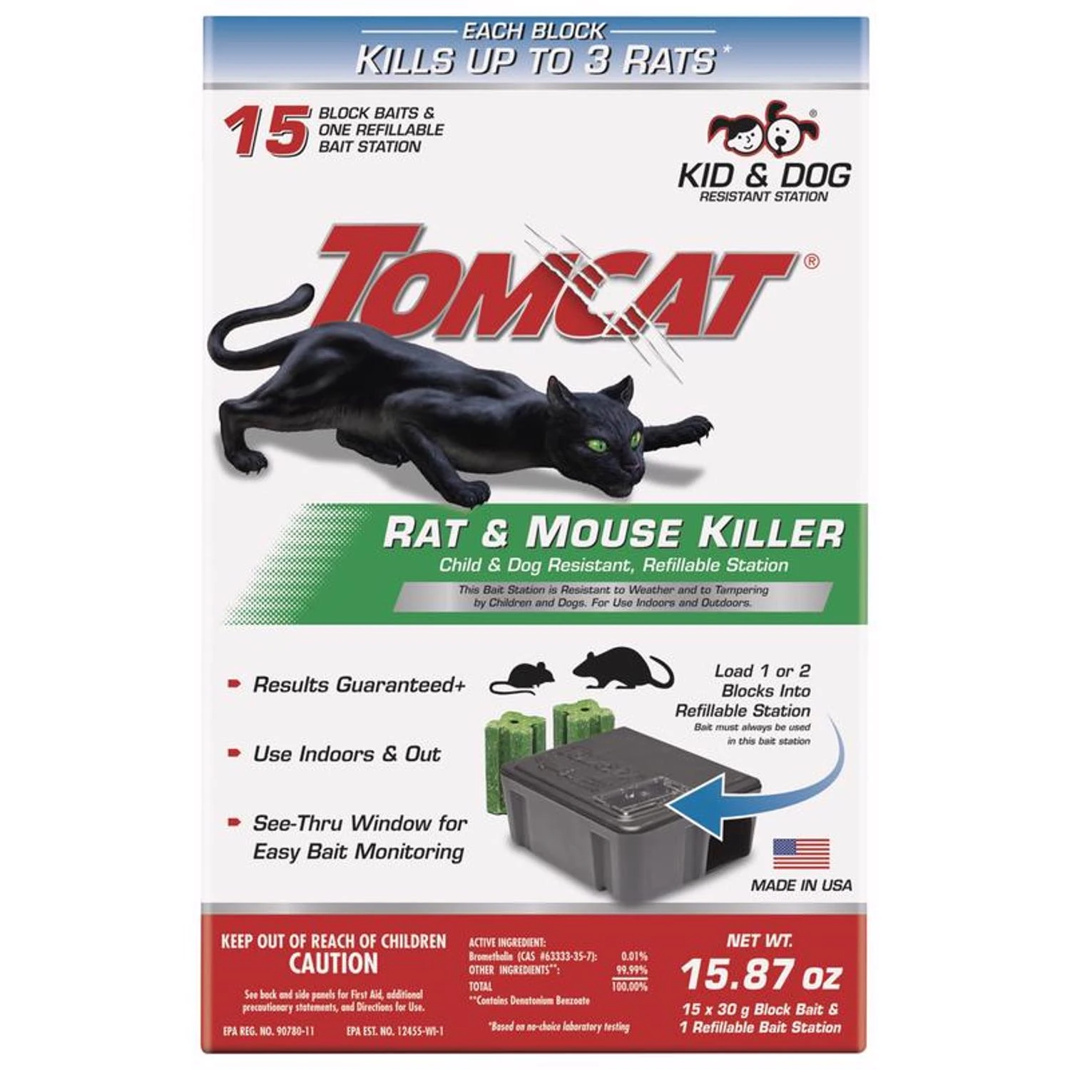 Tomcat 0370910 Refillable Rat Bait Station, 3.38 in L, 6-1/4 in W, 9.69 in H, Emerald Green