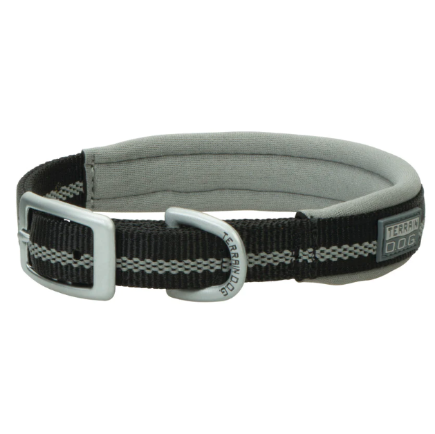 23" Black Terrain Reflective Lined Dog Collar - Rugged Nylon With Neoprene Comfort