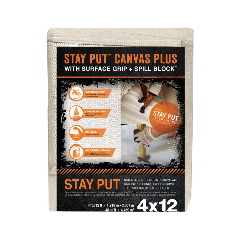 Trimaco 4328 Drop Cloth, 12 ft L, 4 ft W, Canvas/Plastic