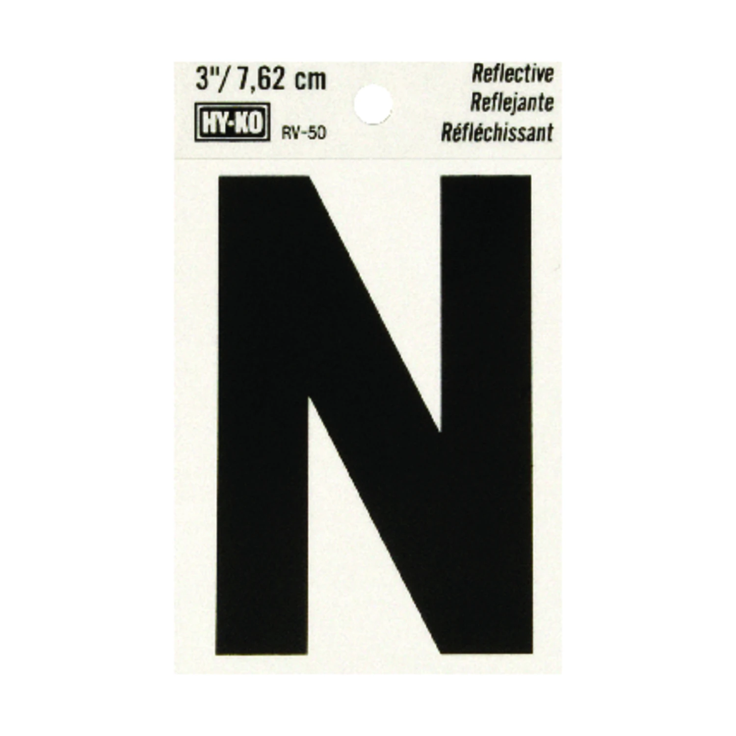 Address Letters, N , Reflective Black/Silver Vinyl, Adhesive, 3-In.