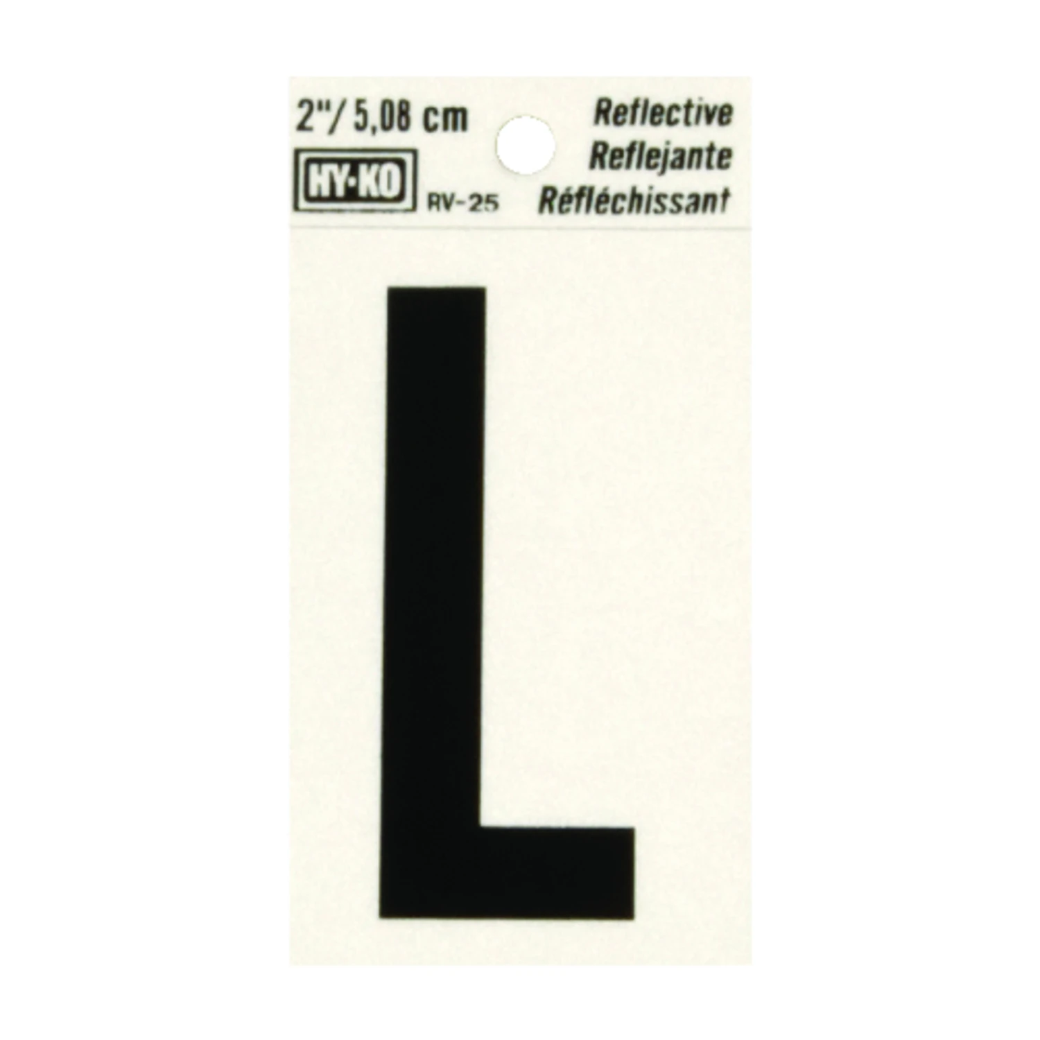House Address Letter L, Reflective Black/Silver Vinyl, Adhesive, 2-In.