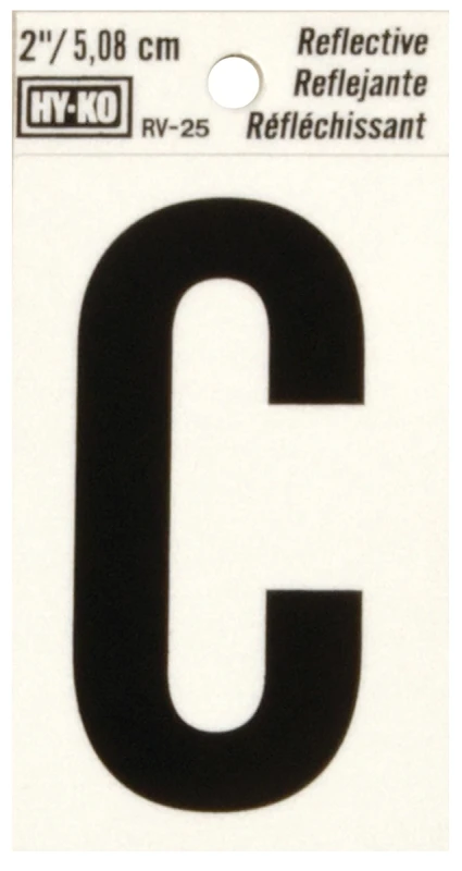 House Address Letter C, Reflective Black/Silver Vinyl, Adhesive, 2-In.