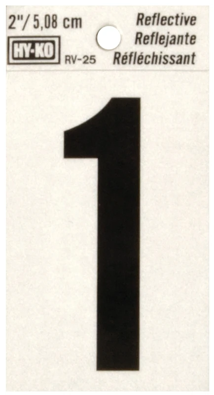 Hy-Ko Reflective House Address Number 1, Black Vinyl, 2 In.