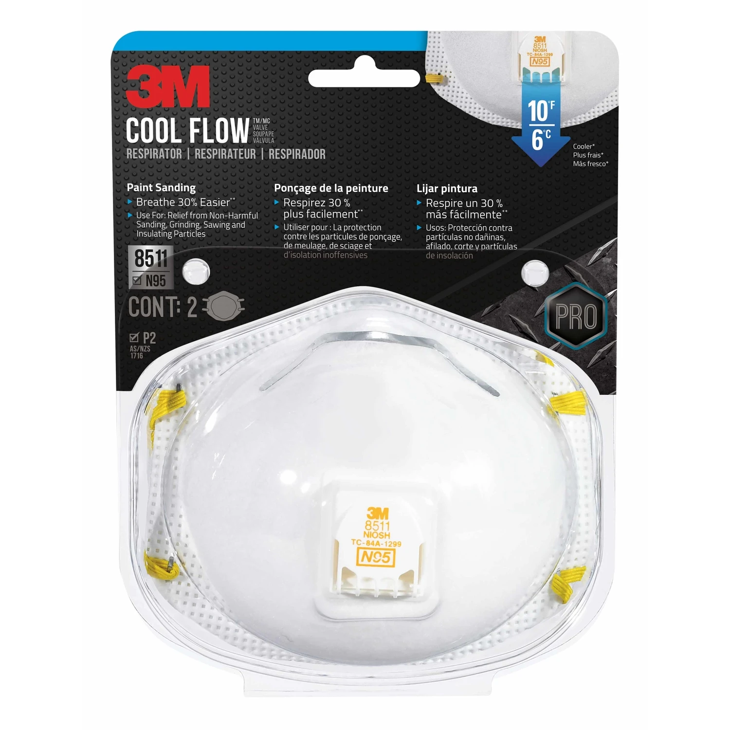 3M 8511PA1-2A/R8511- Disposable Valve Respirator, N95 Filter Class, 95 % Filter Efficiency, White