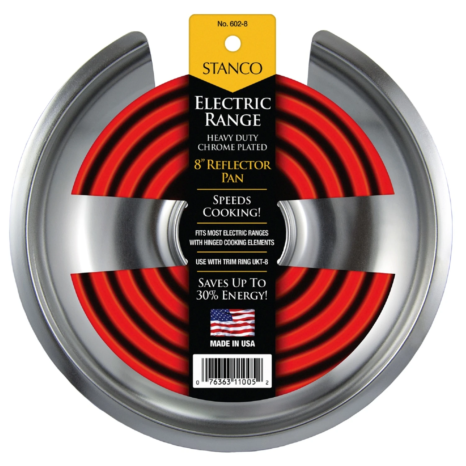 Electric Range Reflector Pan, Fixed-Element, Chrome, 8 In.