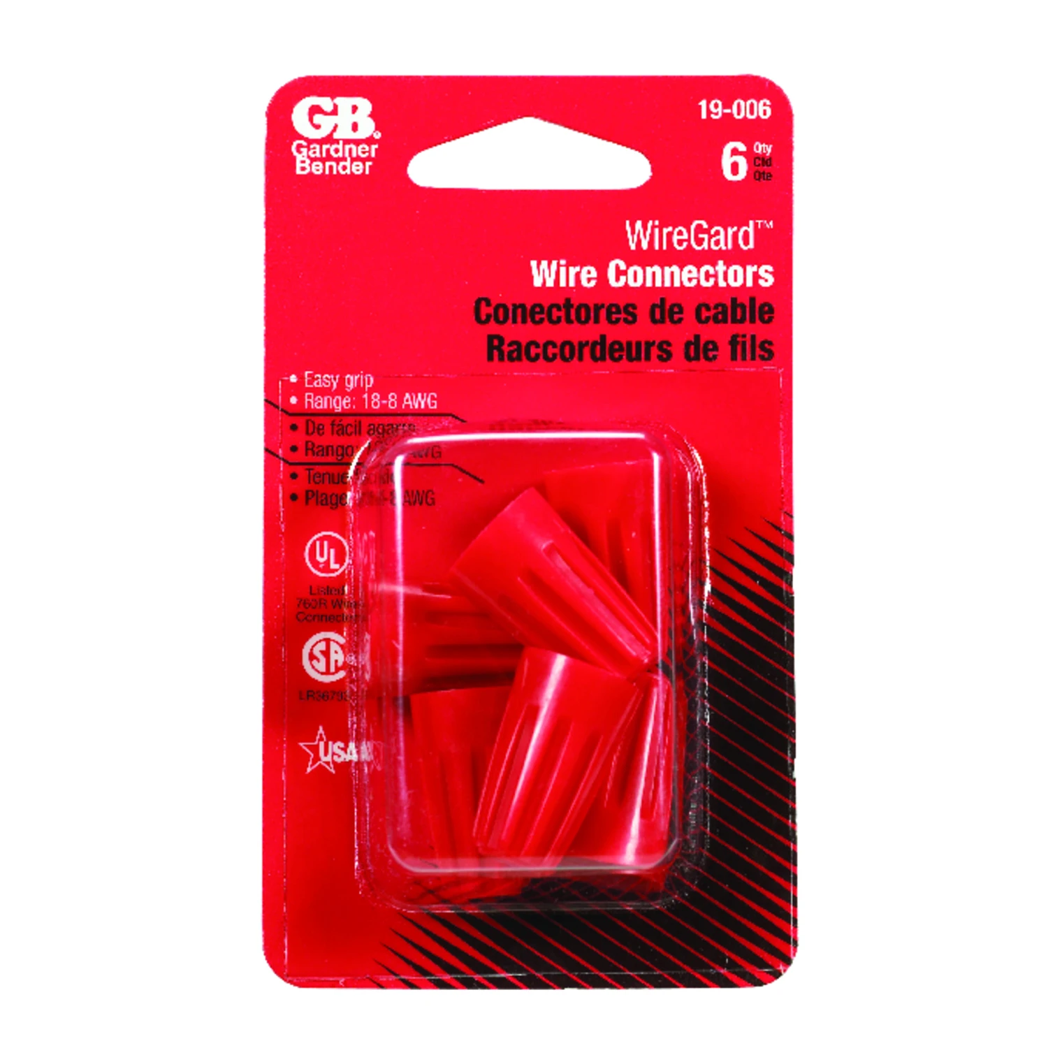 Wire Connector, Twist-On, Red, 14-12 AWG, 6-Pk.
