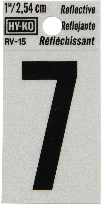Address Numbers, 7 , Reflective Black/Silver Vinyl, Adhesive, 1-In.