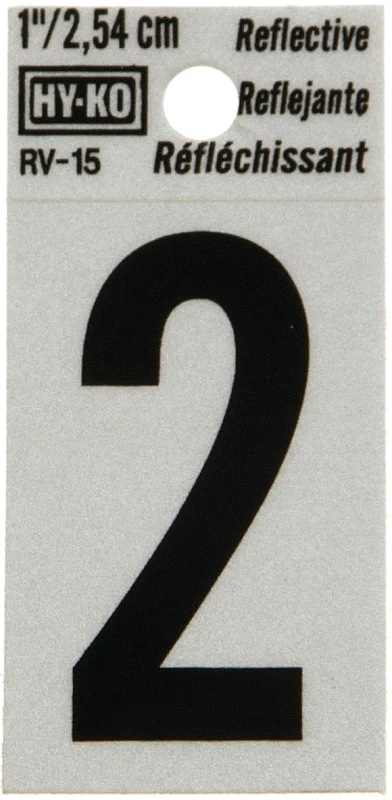 Address Numbers, 2 , Reflective Black/Silver Vinyl, Adhesive, 1-In.