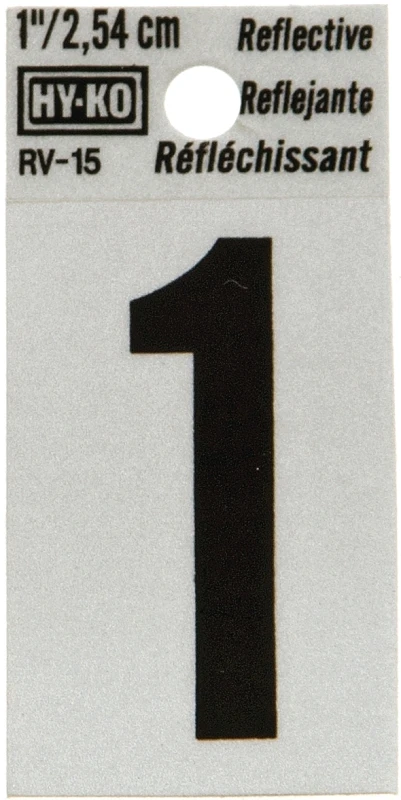 1 In. Reflective Black Vinyl Self-adhesive Number 1 On 2 In. Panel