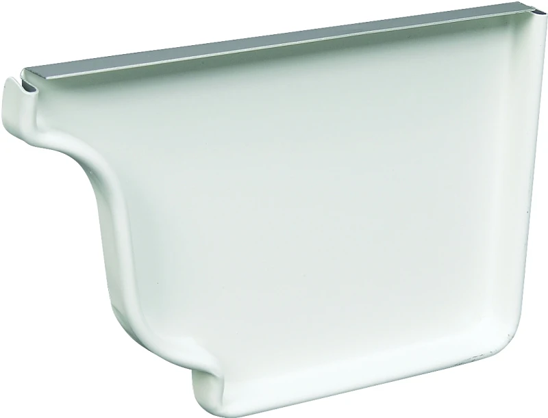 Gutter End Cap, Right, White Aluminum, 5 In.