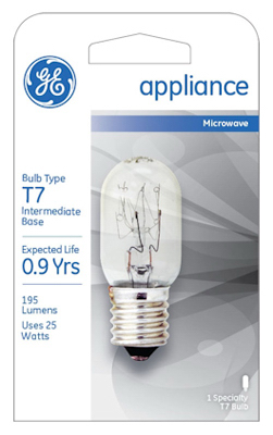 Appliance Light Bulb, Clear, T7 Shape, E17 Base, 25 Watt