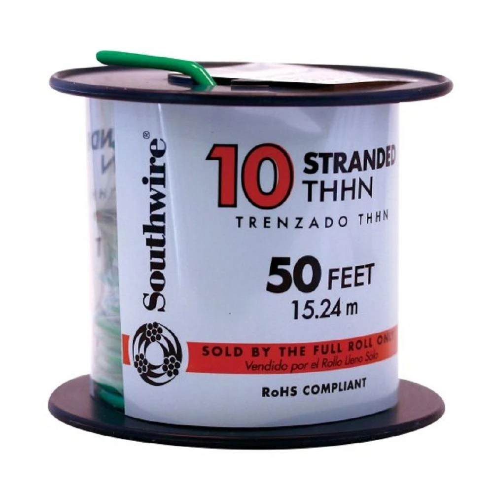 10 Stranded Building Wire, Green, 50 Ft.
