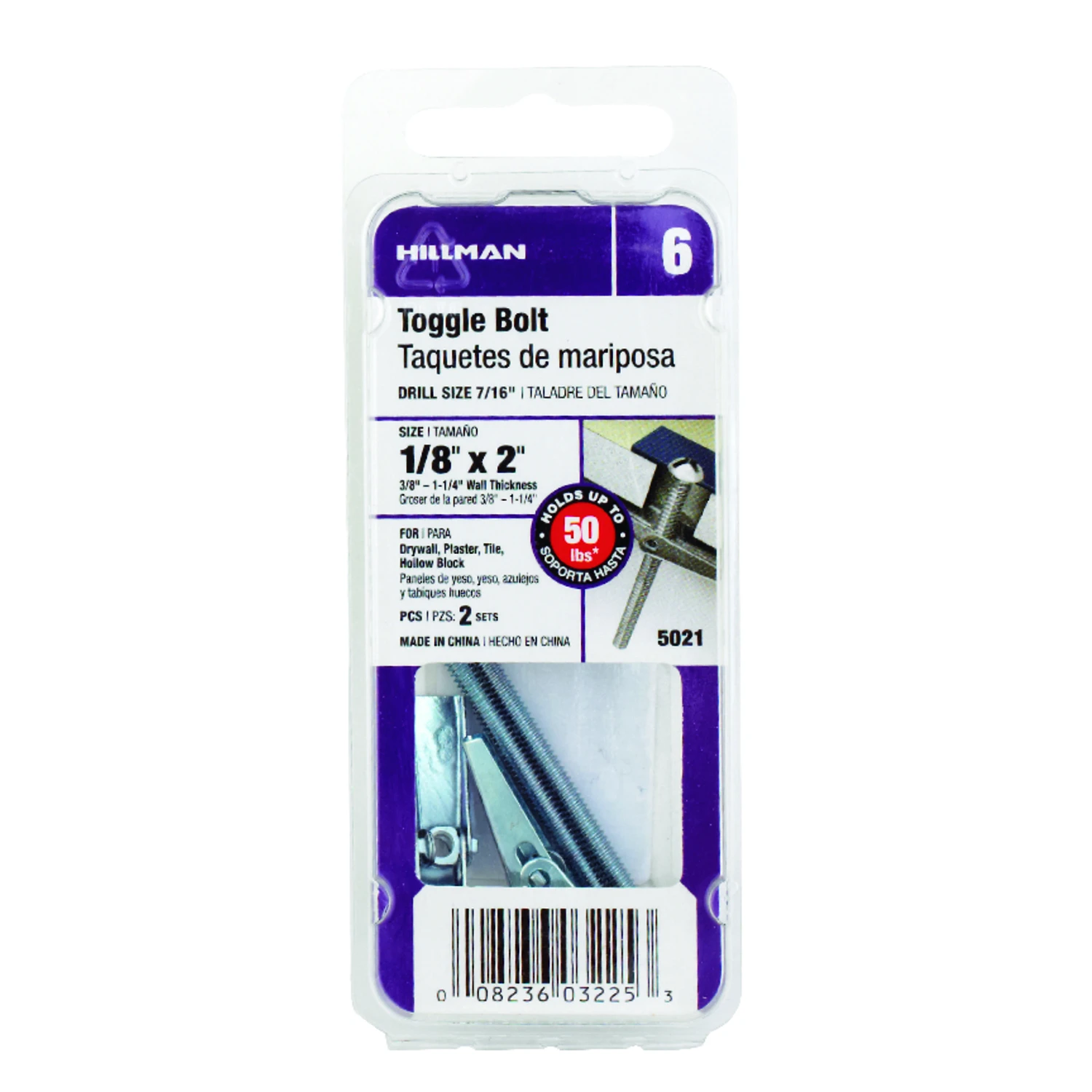 Snapin Toggle Bolts, 1/8 x 2-In., 2-Pk.