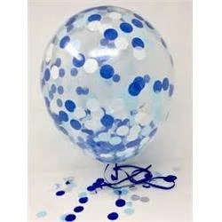Clear Latex Balloons With Blue Boy Confetti, 12 Inch, Pre-filled, 6 Count
