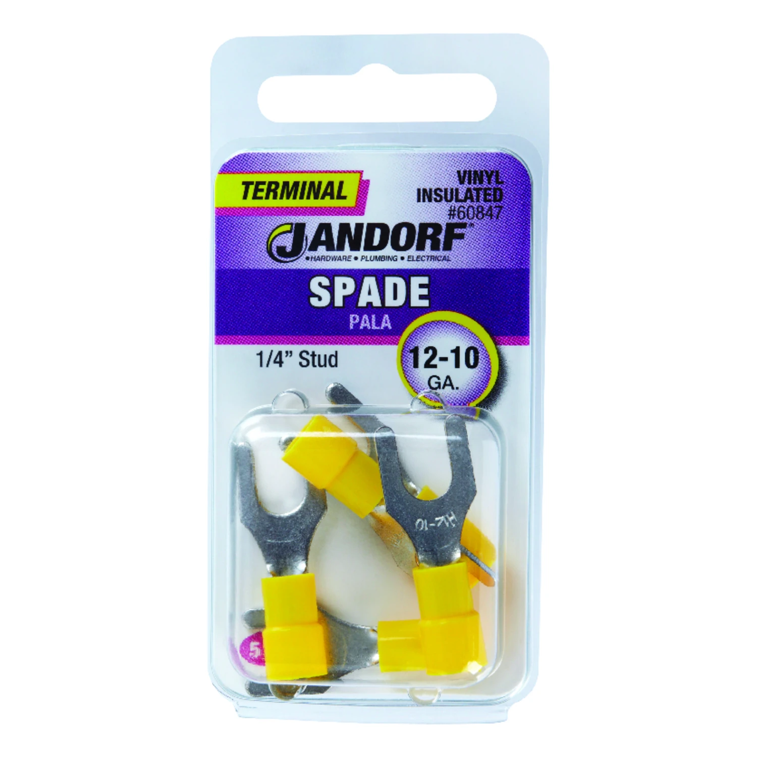 12-10 Ga. Insulated Wire Terminal Spade Yellow 5 Pk, 1/4 In Stud Size