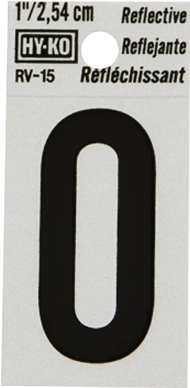 House Address Number 0, Reflective Black/Silver Vinyl, Adhesive, 1-In.