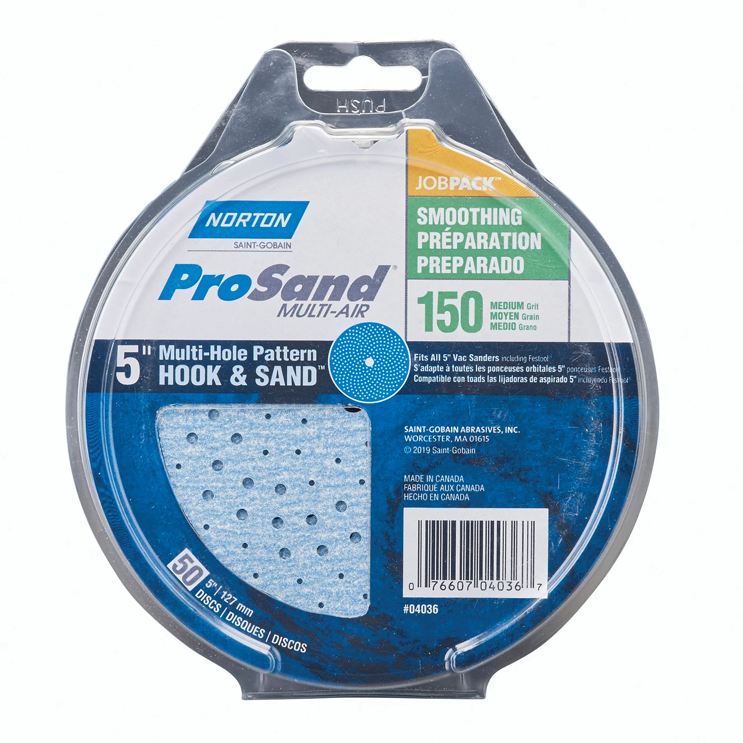 Prosand 5 In. Ceramic Alumina Hook And Loop A975 Sanding Disc 150 Grit 50 Pk