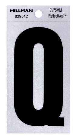 Reflective Adhesive House Address Letter Q, Thin Cut, Black Vinyl, 3-In.