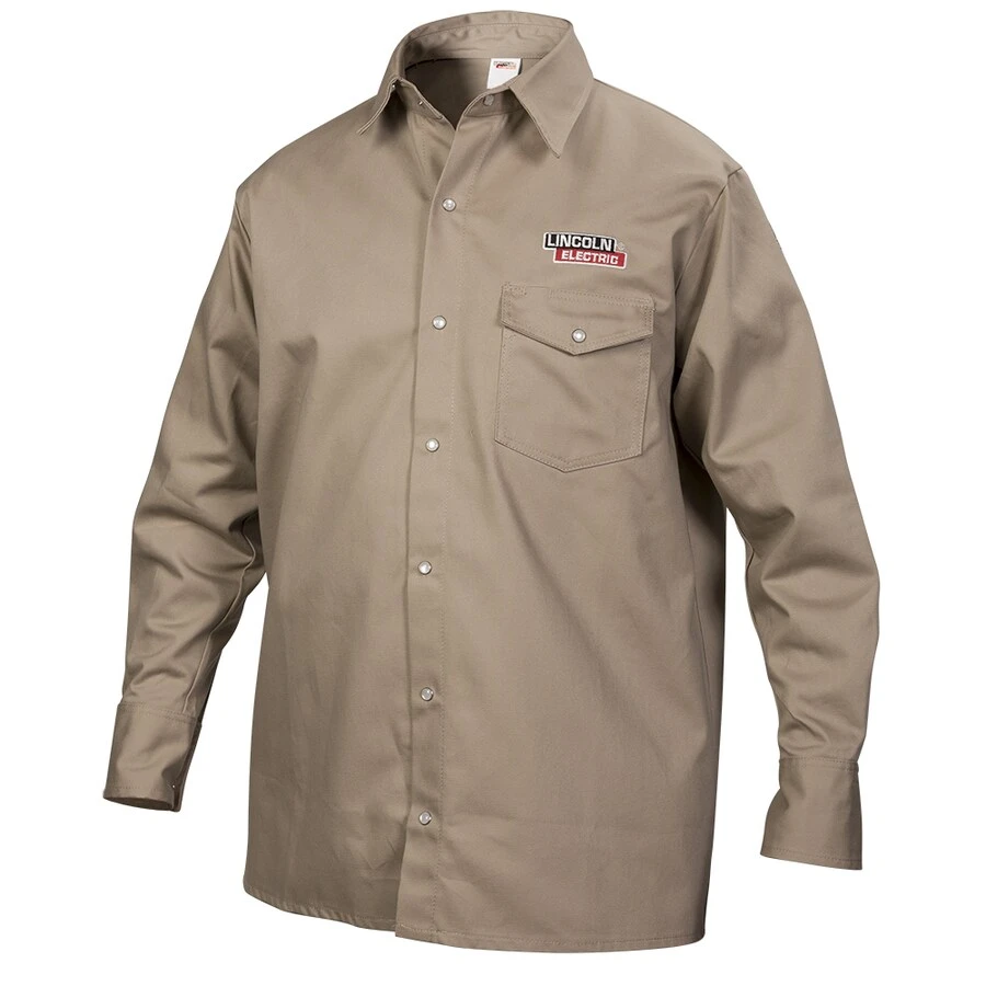 Welding Shirt, Fire Resistant, Khaki, XXL