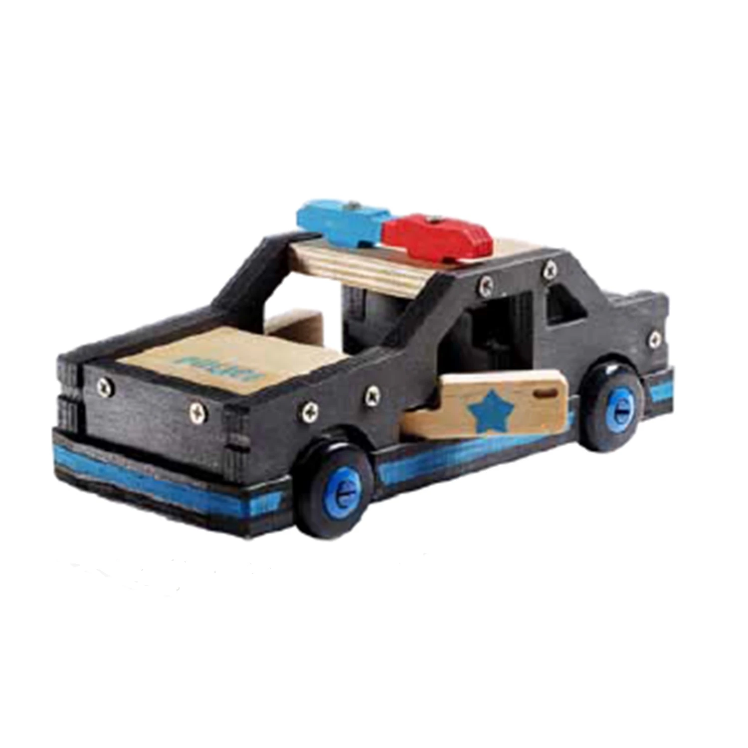 Diy Kids Police Car Wood Craft Kit - 39 Pieces Multicolored