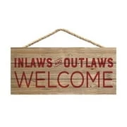 Inlaws & Outlaws Welcome Distressed Wood Slat Sign, 10 X 4.5 Inches