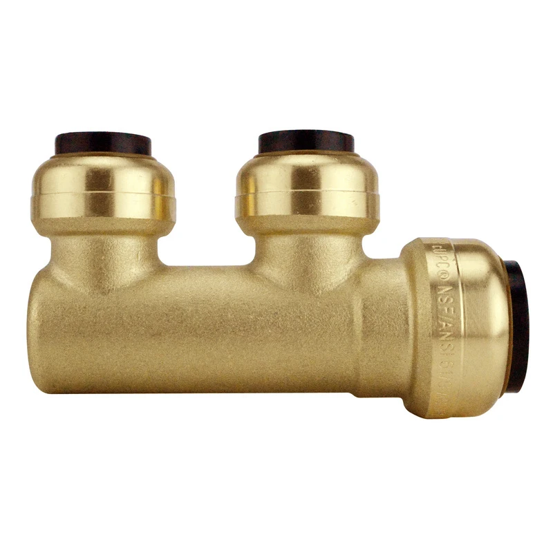 3/4 In. Brass Push-to-connect Inlet X 1/2 Brass Push-to-connect Outlets 2-port Closed Manifold