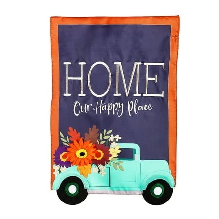 Fall Harvest Truck Garden Applique Flag - Seasonal Outdoor Decor