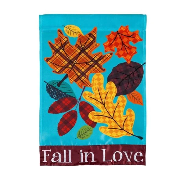 Fall In Love Plaid Leaves Garden Applique Flag - Seasonal Outdoor Decor