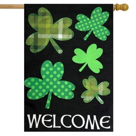 Shamrocks St. Patrick's Day Burlap House Flag Welcome 28 X 40 Briarwood Lane