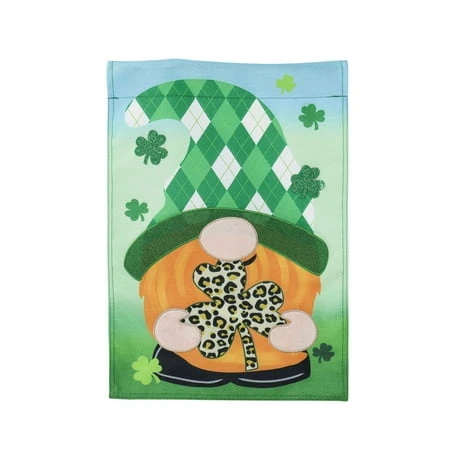 St. Patrick's Day Patterned Gnome Garden Burlap Flag - Festive Outdoor Decor