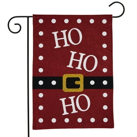 Ho Ho Ho Christmas Burlap Garden Flag With Santa Buckle 12.5" X 18"