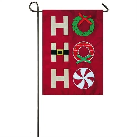 Ho Ho Ho Garden Applique Flag, 18 X 12.5 Inches, Festive Holiday Decor