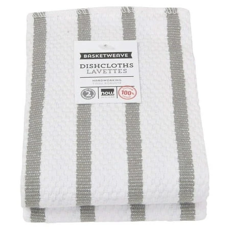 Basketweave Dish Cloths - London Gray Stripe - Set Of 2