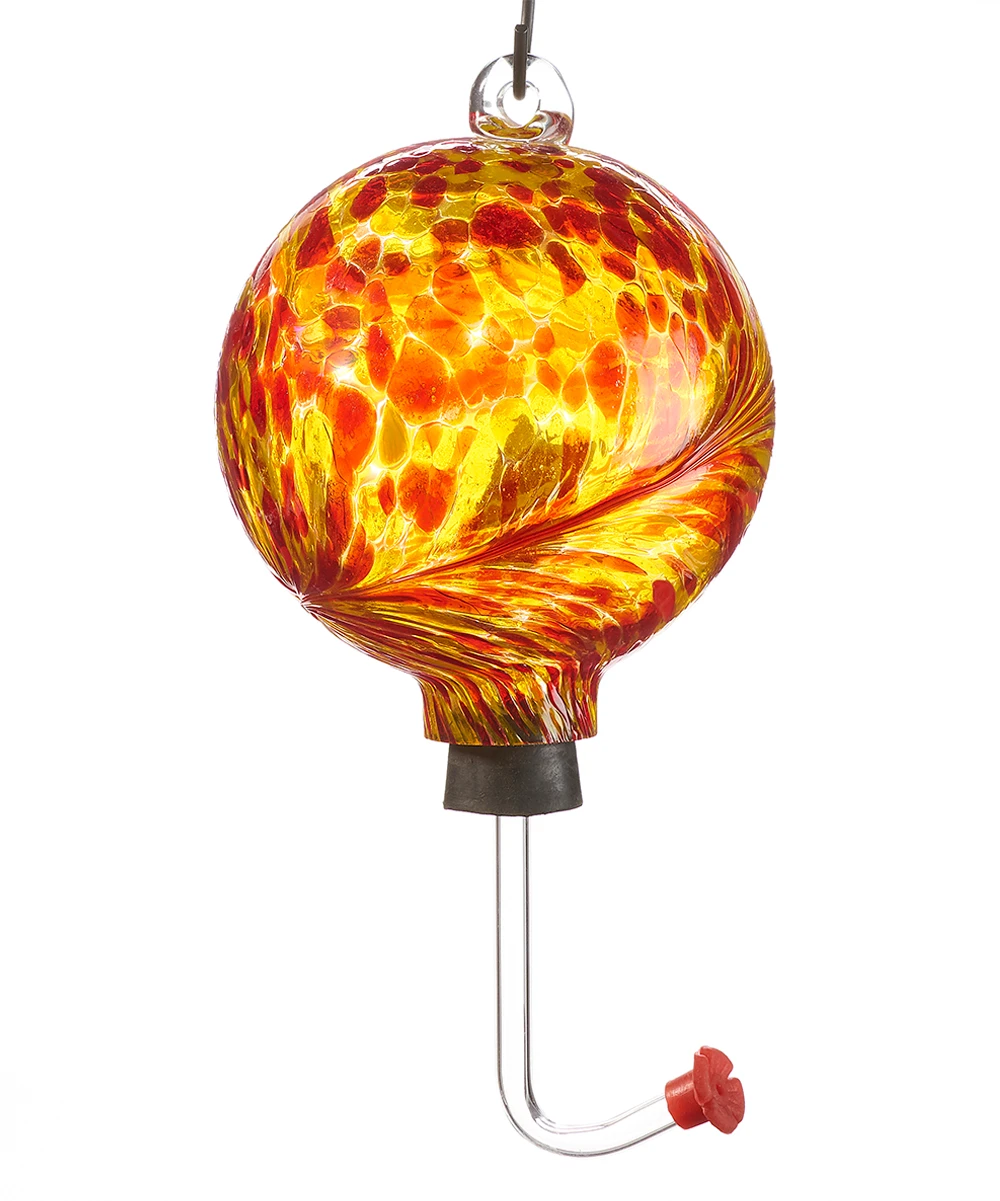 Orange & Yellow Glass Hummingbird Feeder - Decorative Bird Feeder