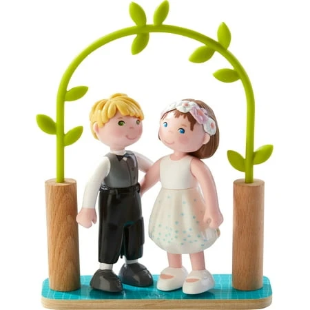 Little Friends 4" Bride & Groom Bendy Doll Figures Wedding Play Set With Arch