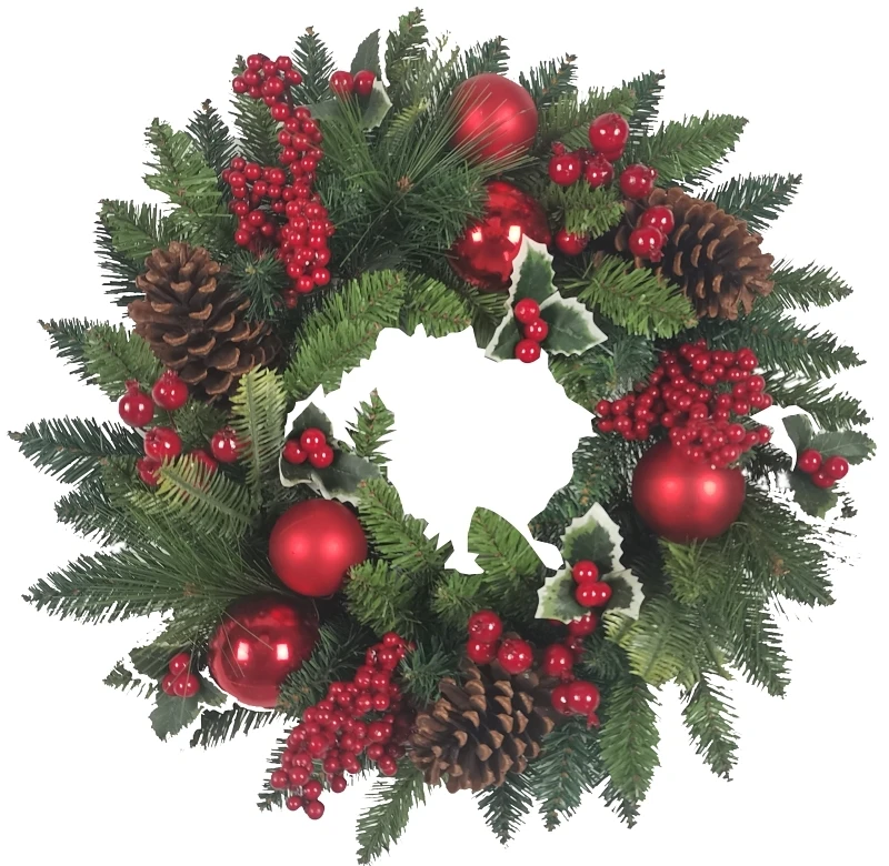 22 Inch Holly Berry Christmas Wreath For Festive Holiday Decor