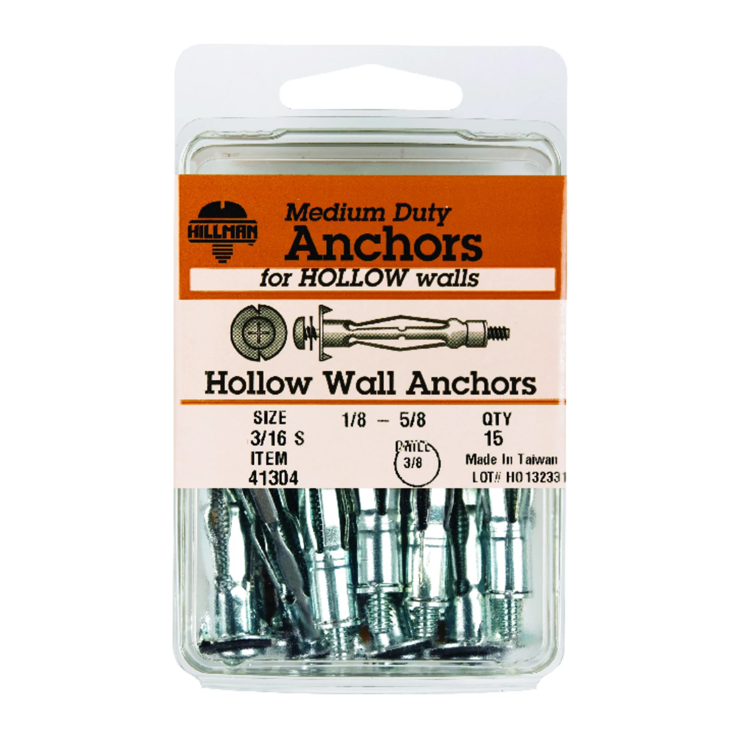 Hollow-Wall Expansion Anchors, Short Wallgrip, 3/16-In., 15-Pk.
