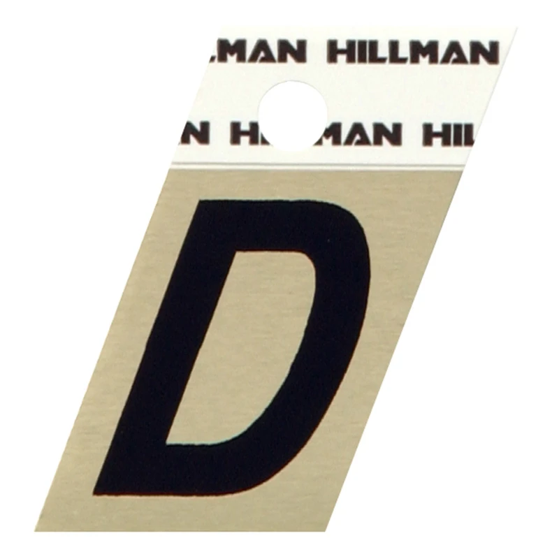Reflective Adhesive Angle-Cut House Address Letter D, Black and Gold Aluminum, 1.5-In.