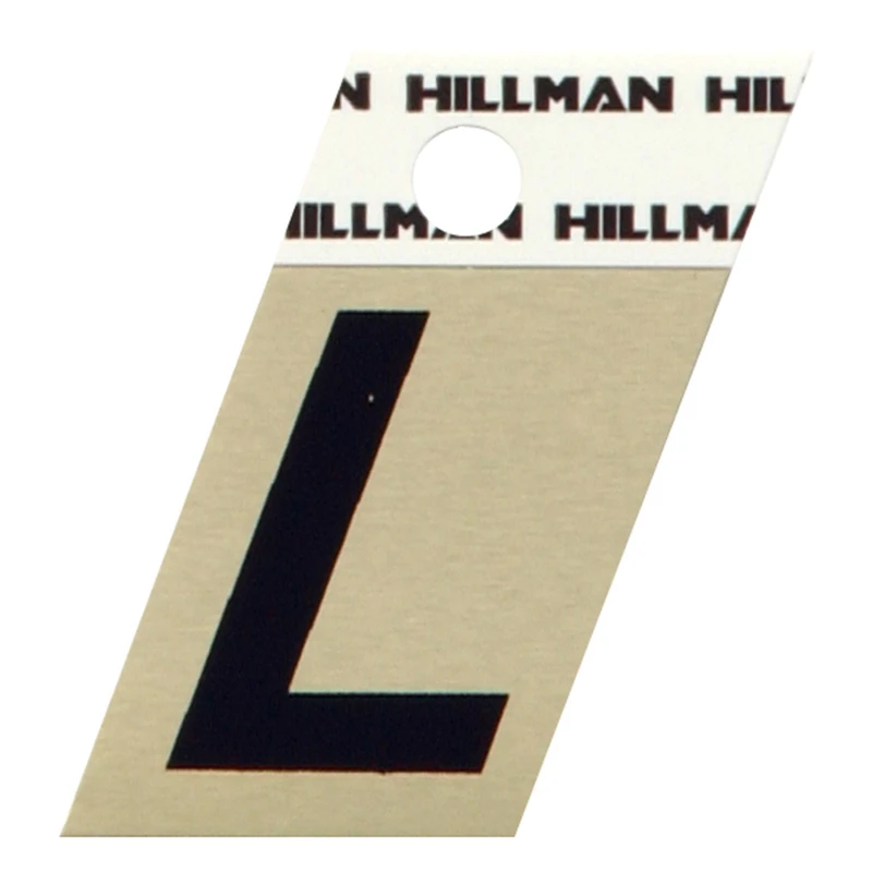 Relective Adhesive Angle-Cut House Address Letter L, Black and Gold Aluminum, 1.5-In.