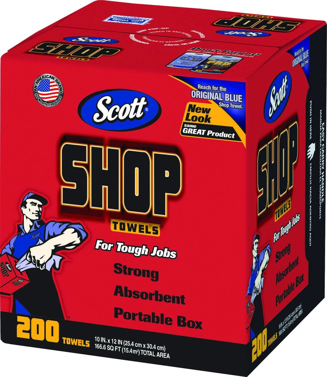 Scott Original Shop Towels – 200-Count Box, Heavy-Duty Cleaning Wipes