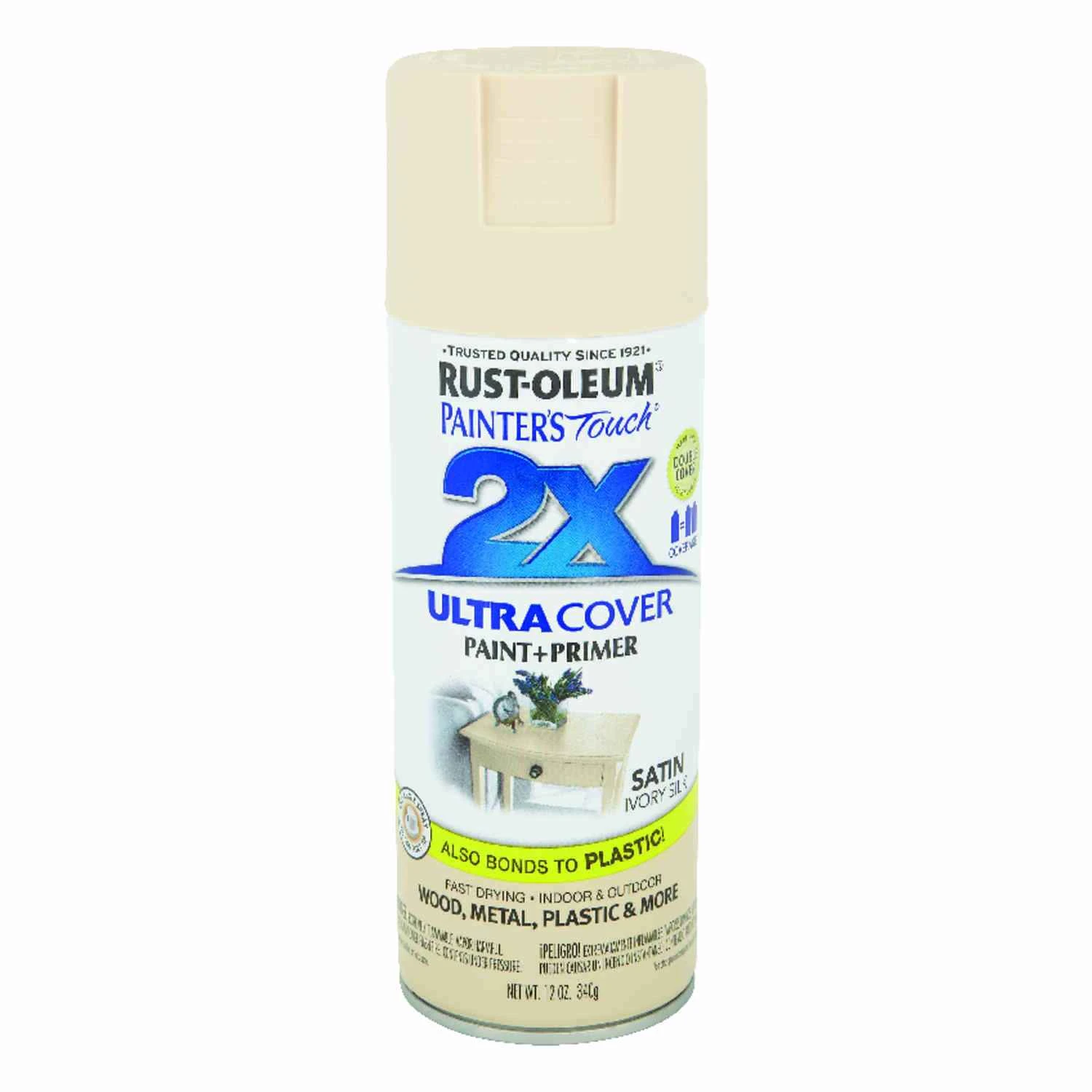 2x Ultra Cover 12 Oz. Satin Spray Paint, Ivory Silk